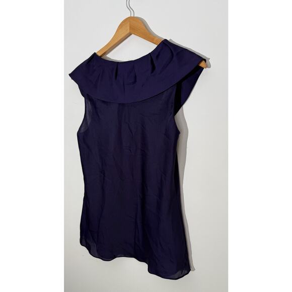 Ann Taylor Deep Purple Ruffled Portrait Neckline Sleeveless Blouse, Size 10P - Picture 6 of 8
